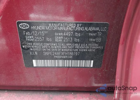 2015 Hyundai Sonata Se from USA, damaged, VIN 5NPE24AFXFH186197